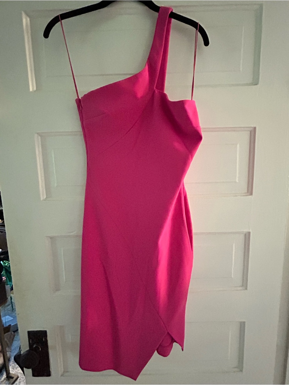 Likely NYC One-Shoulder Neon Pink Asymmetric Cocktail Dress